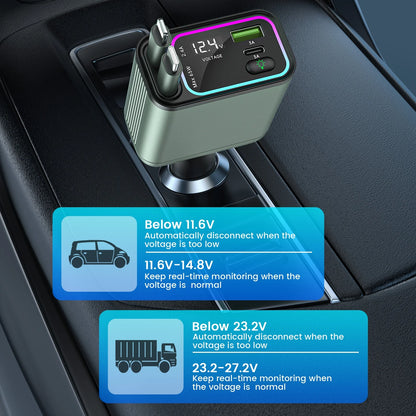 4 in 1 Retractable Car Charger with RGB Lighting - 66W Fast Charging Adapter for iPhone, Galaxy, and More - Ultimate Car Accessory for a Tangle-Free Experience